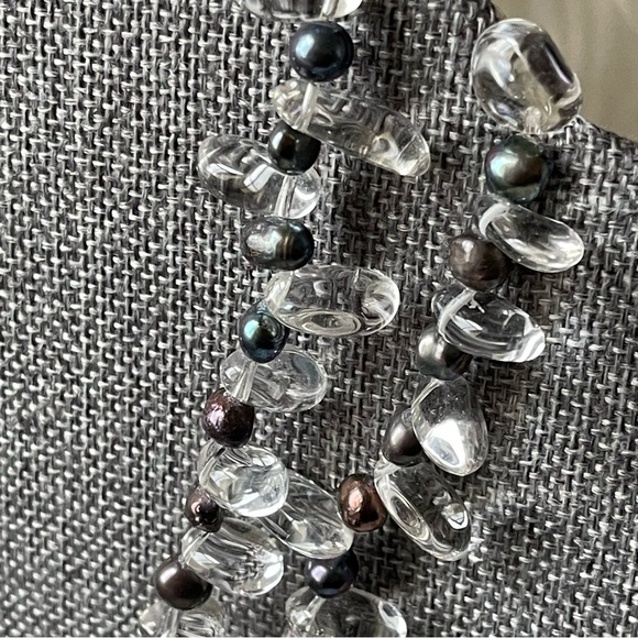 Rock Crystal Gemstones Black Rainbow Freshwater Pearls Two Strand 17"  Necklace - Picture 12 of 13